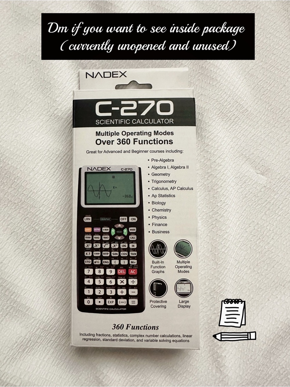 BRAND NEW - Nadex C-270 Scientific Calculator - Black/White